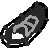 A pixel art image of a showshoe. It is mostly black.
